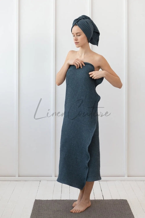 Asphalt Grey linen waffle towel