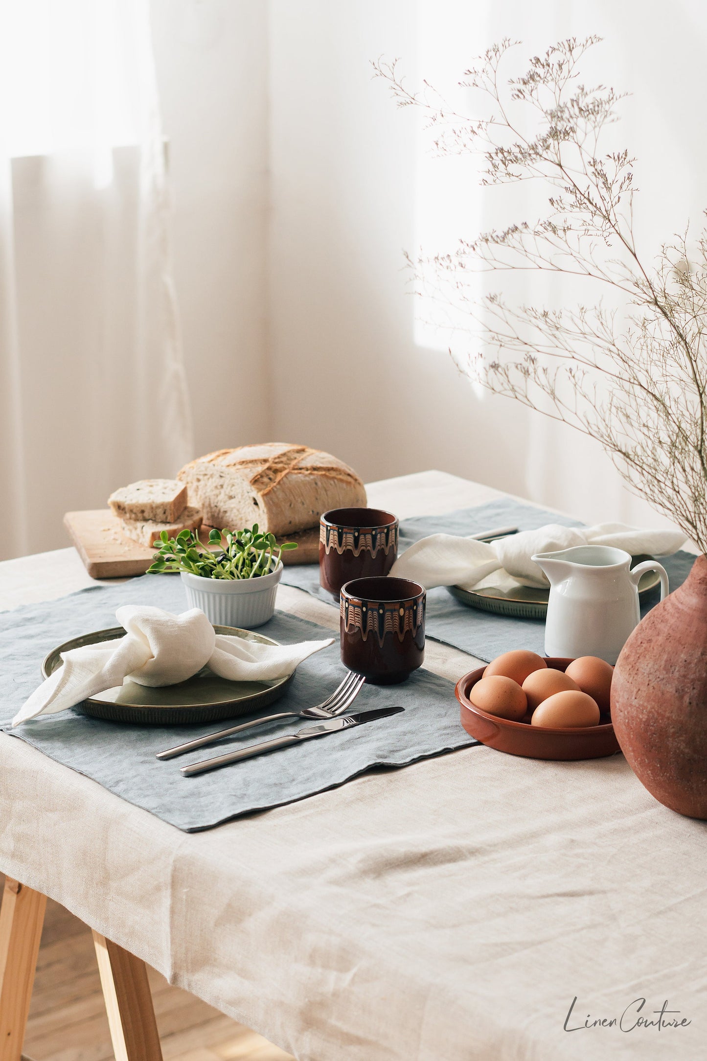 Natural light linen tablecloth