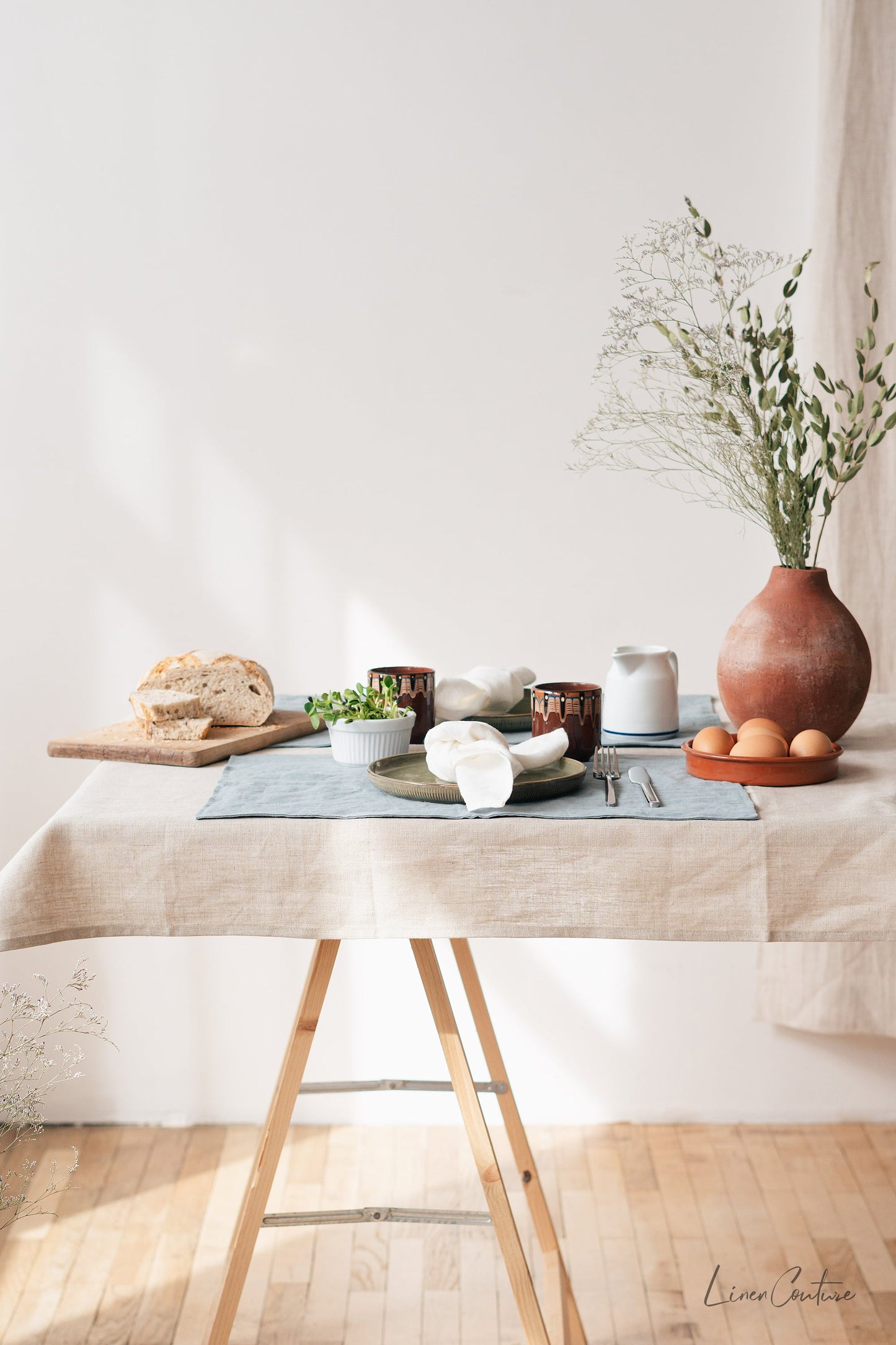 Natural light linen tablecloth