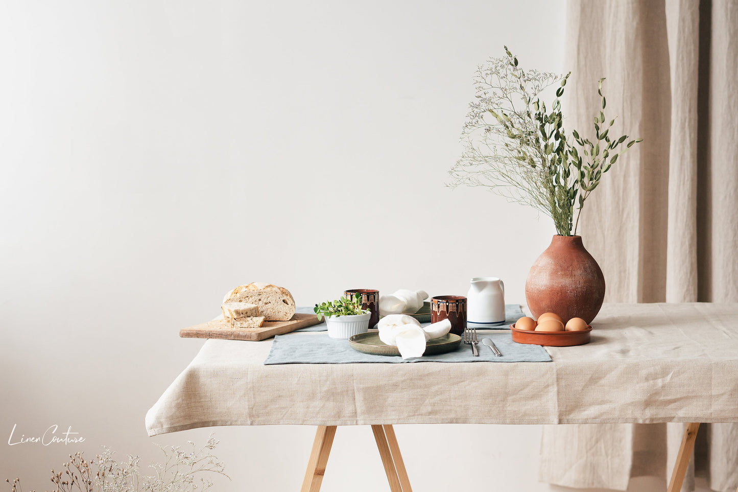 Natural light linen tablecloth