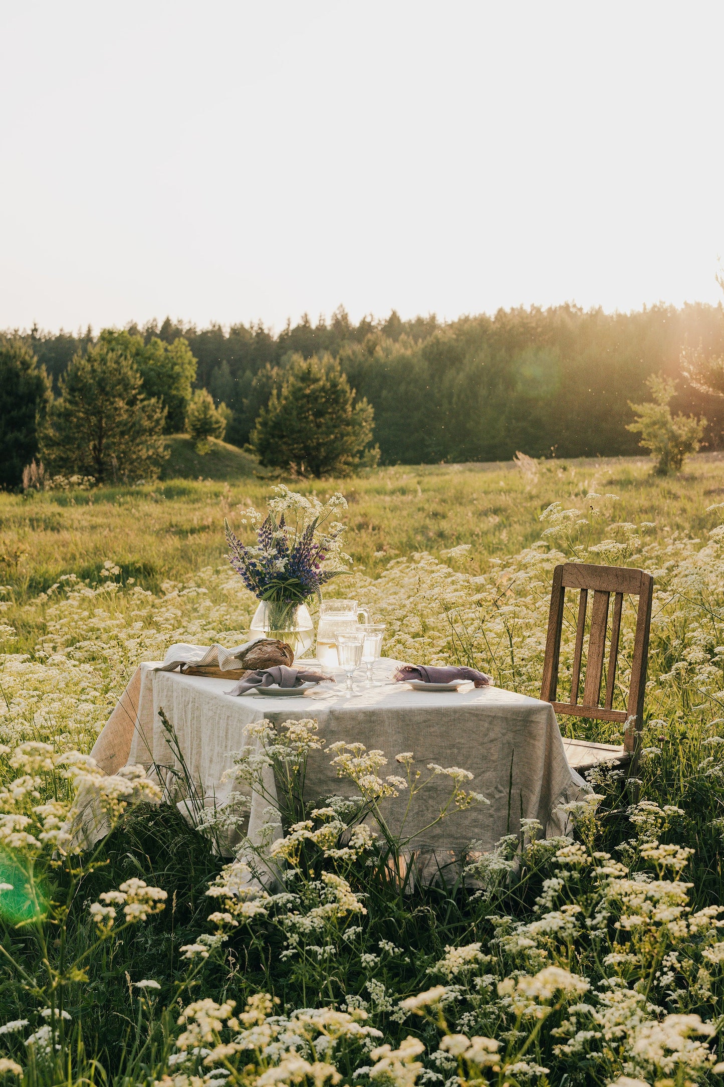 Natural Light  linen tablecloth with ruffles