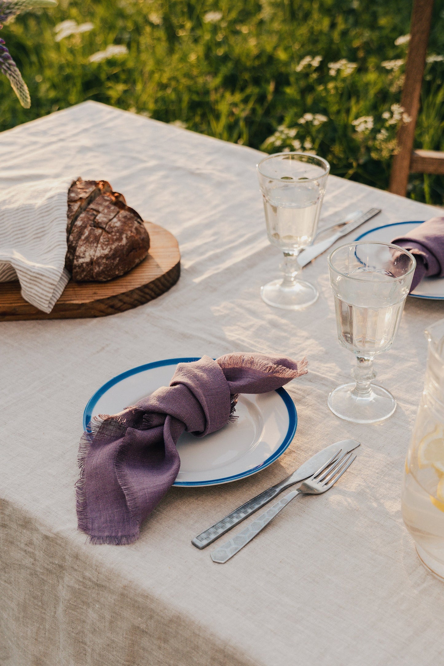 Natural Light  linen tablecloth with ruffles