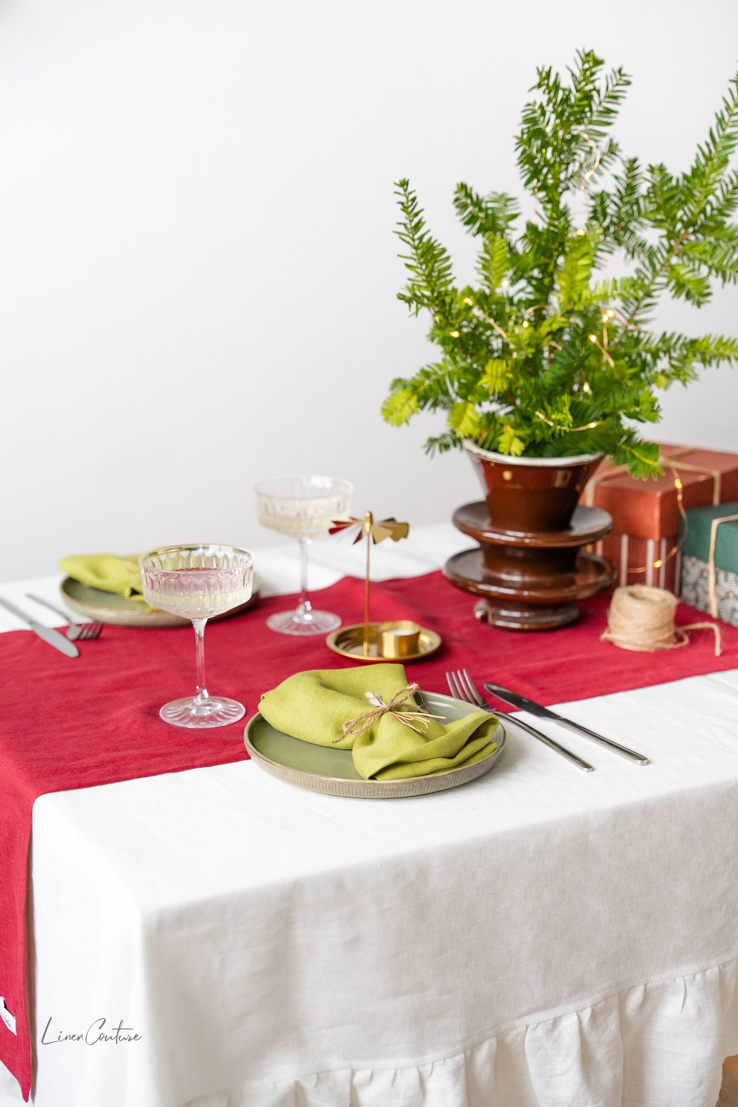 Natural Light  linen tablecloth with ruffles