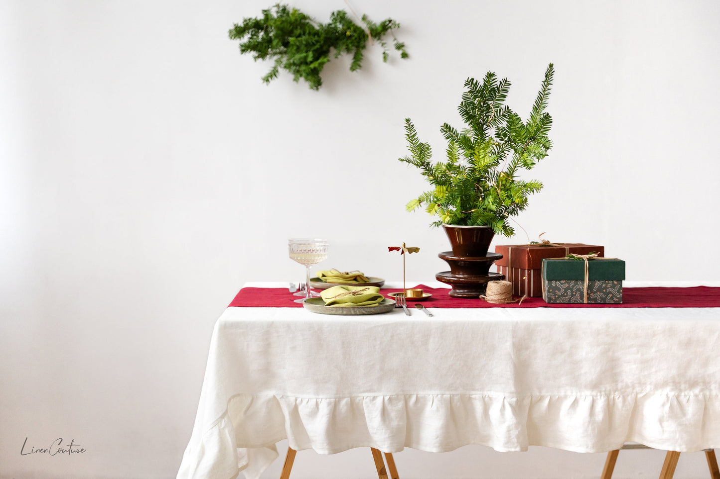 Natural Light  linen tablecloth with ruffles