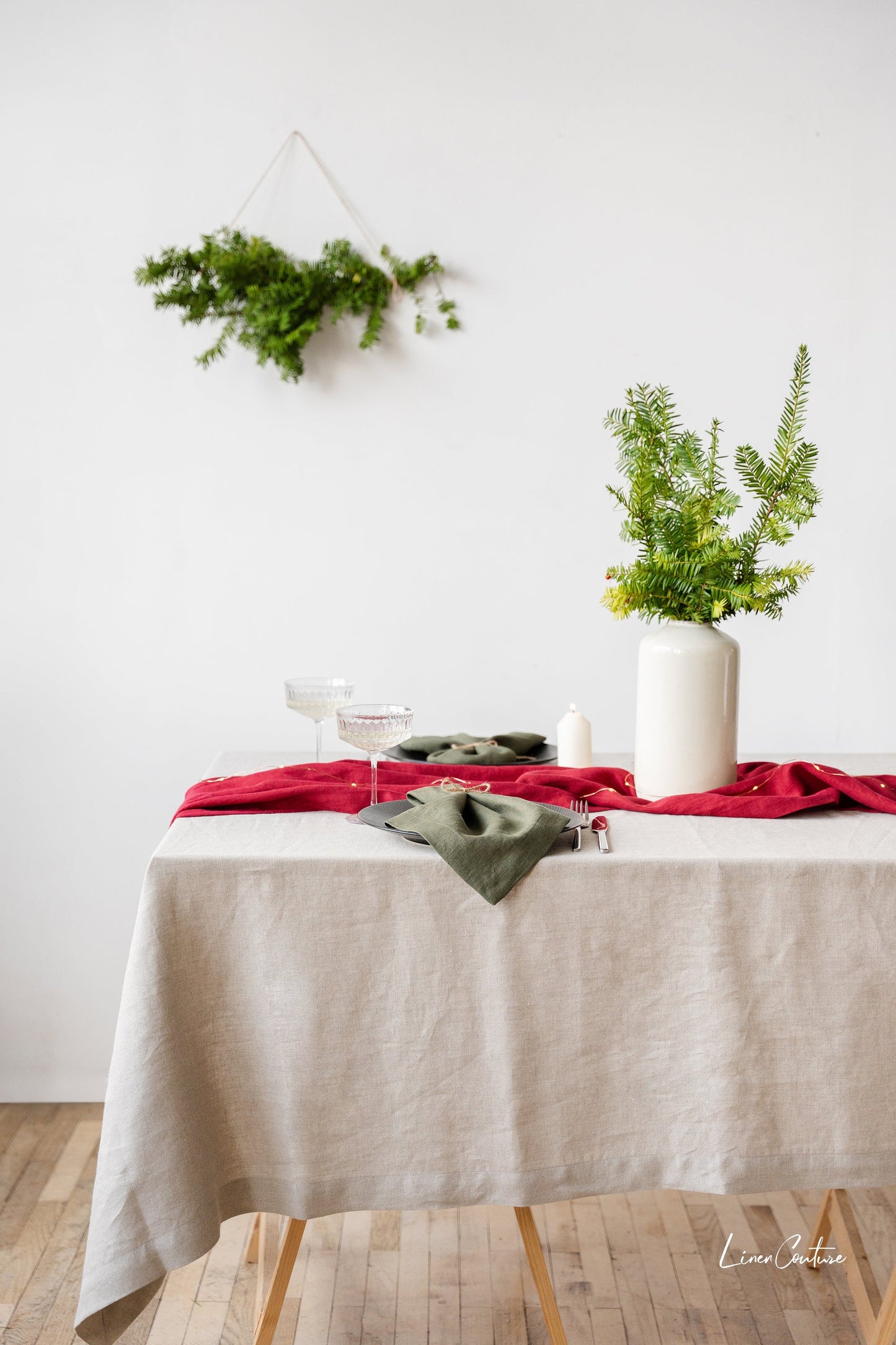 Handmade Pear Linen Christmas Tablecloth for Dining Tables