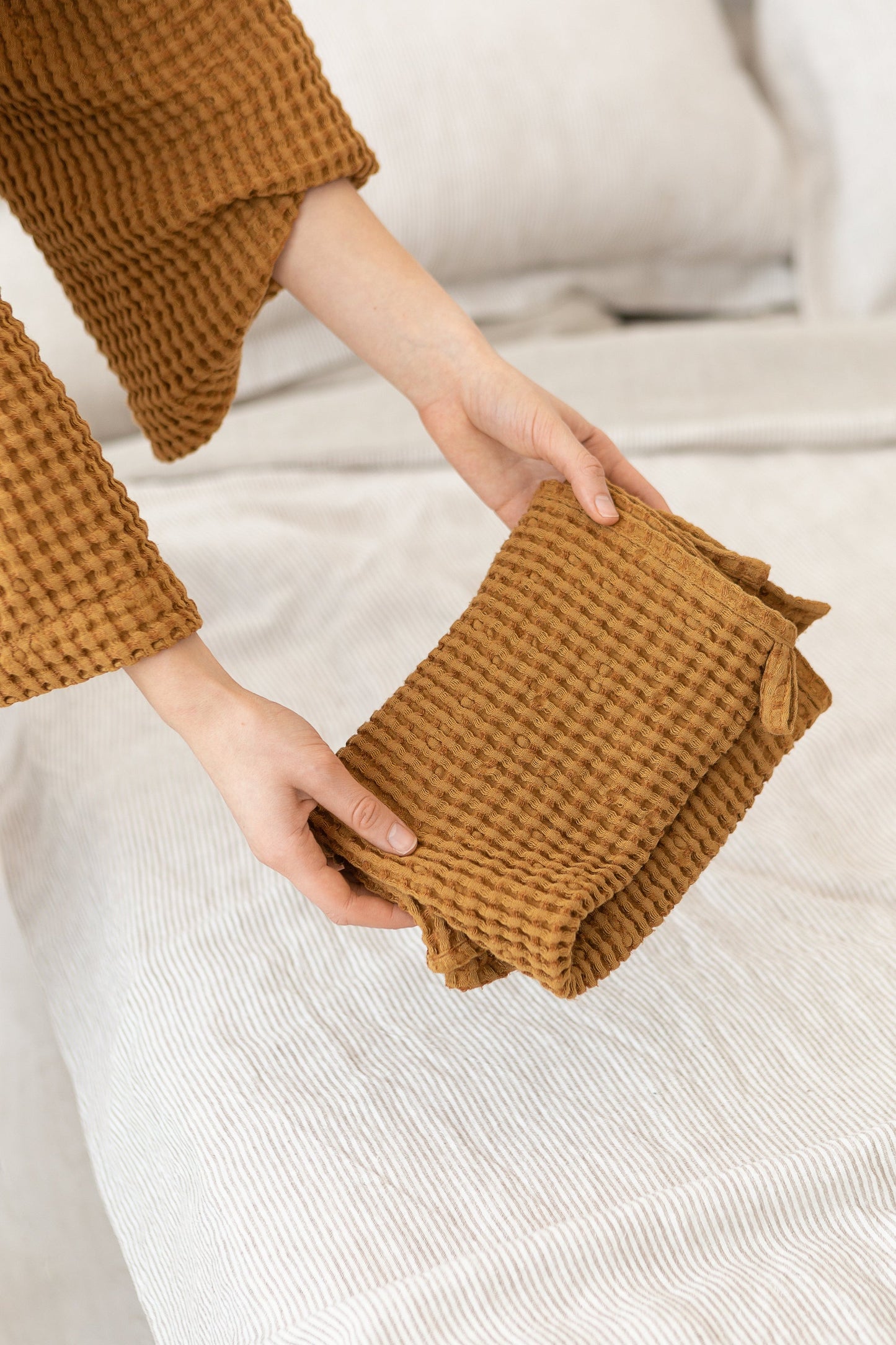 Greyish Green linen waffle towel