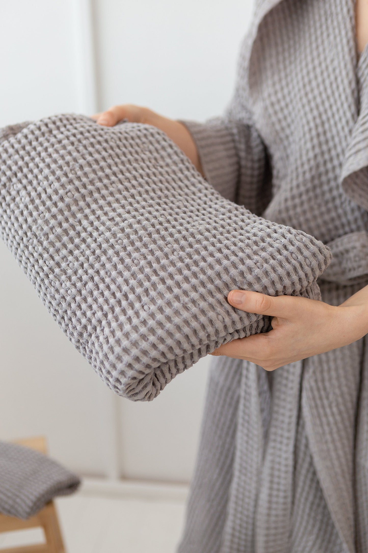 Greyish Green linen waffle towel