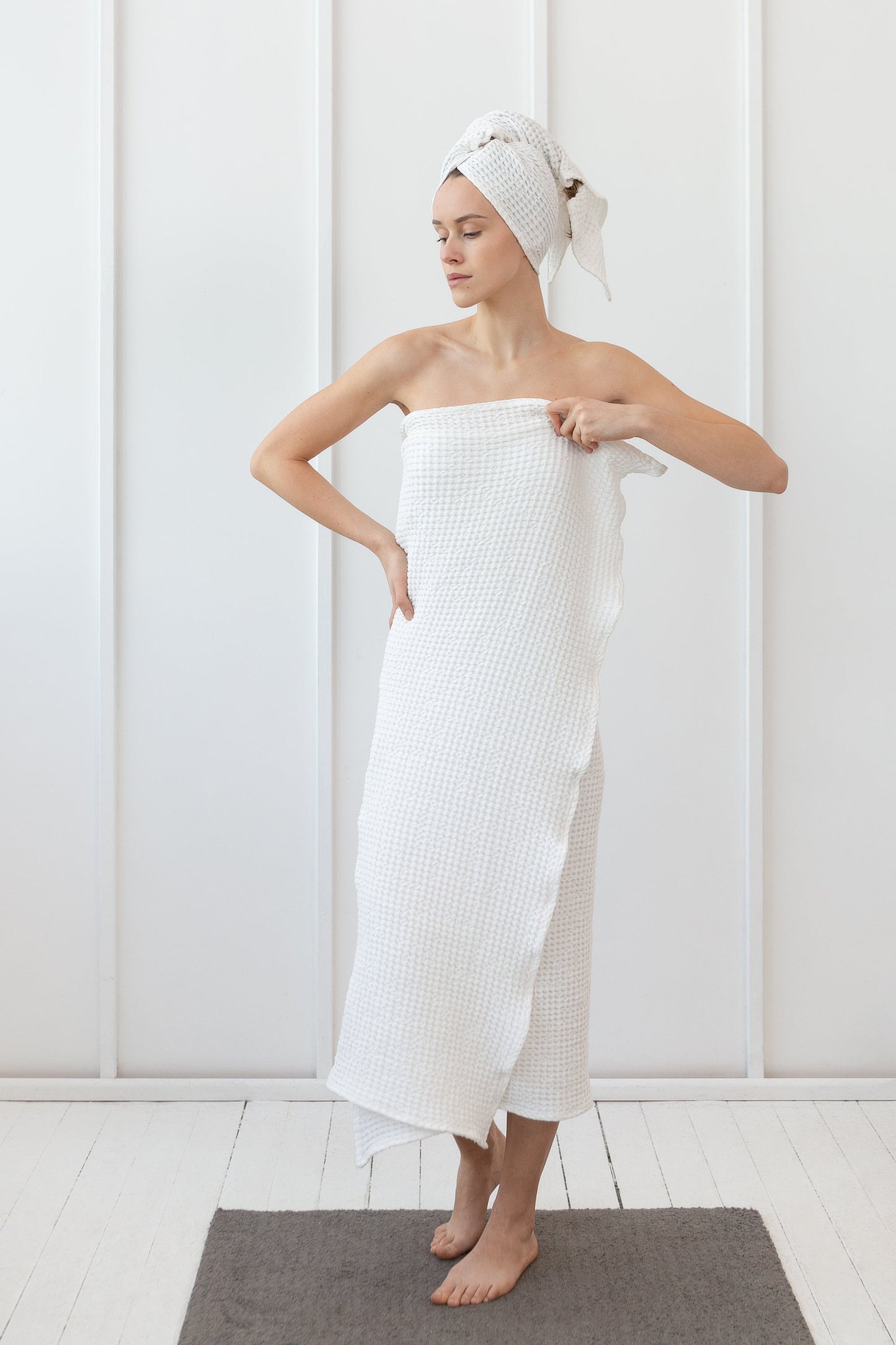 White linen waffle towel