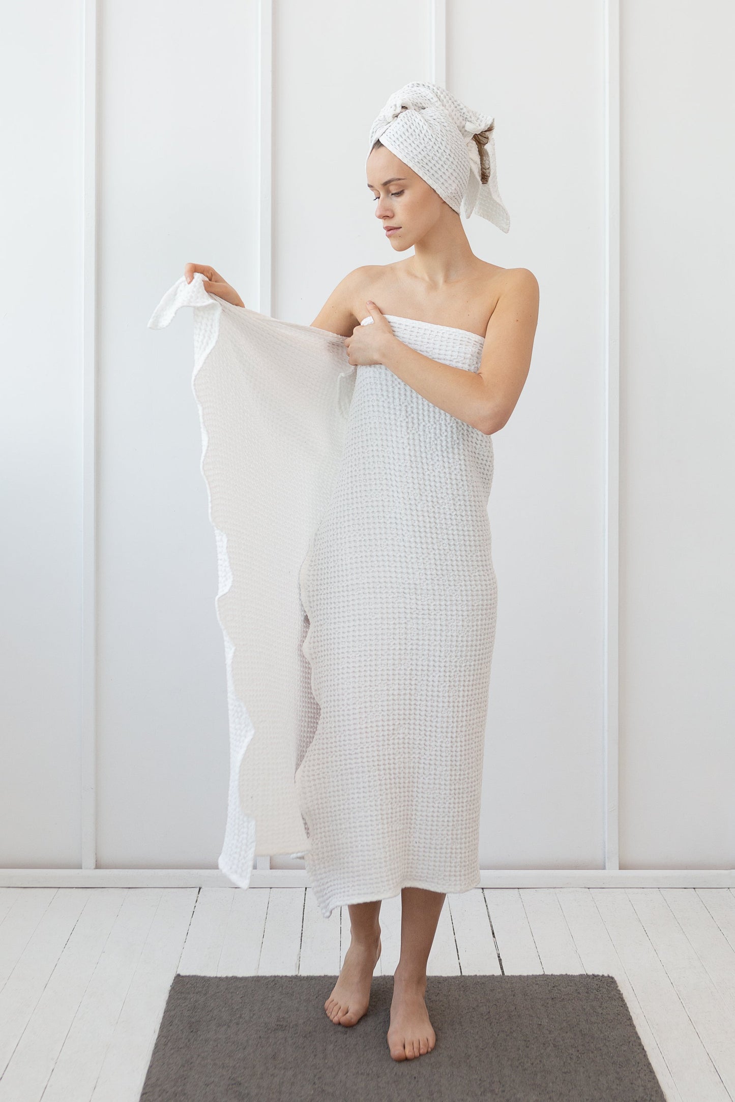 White linen waffle towel