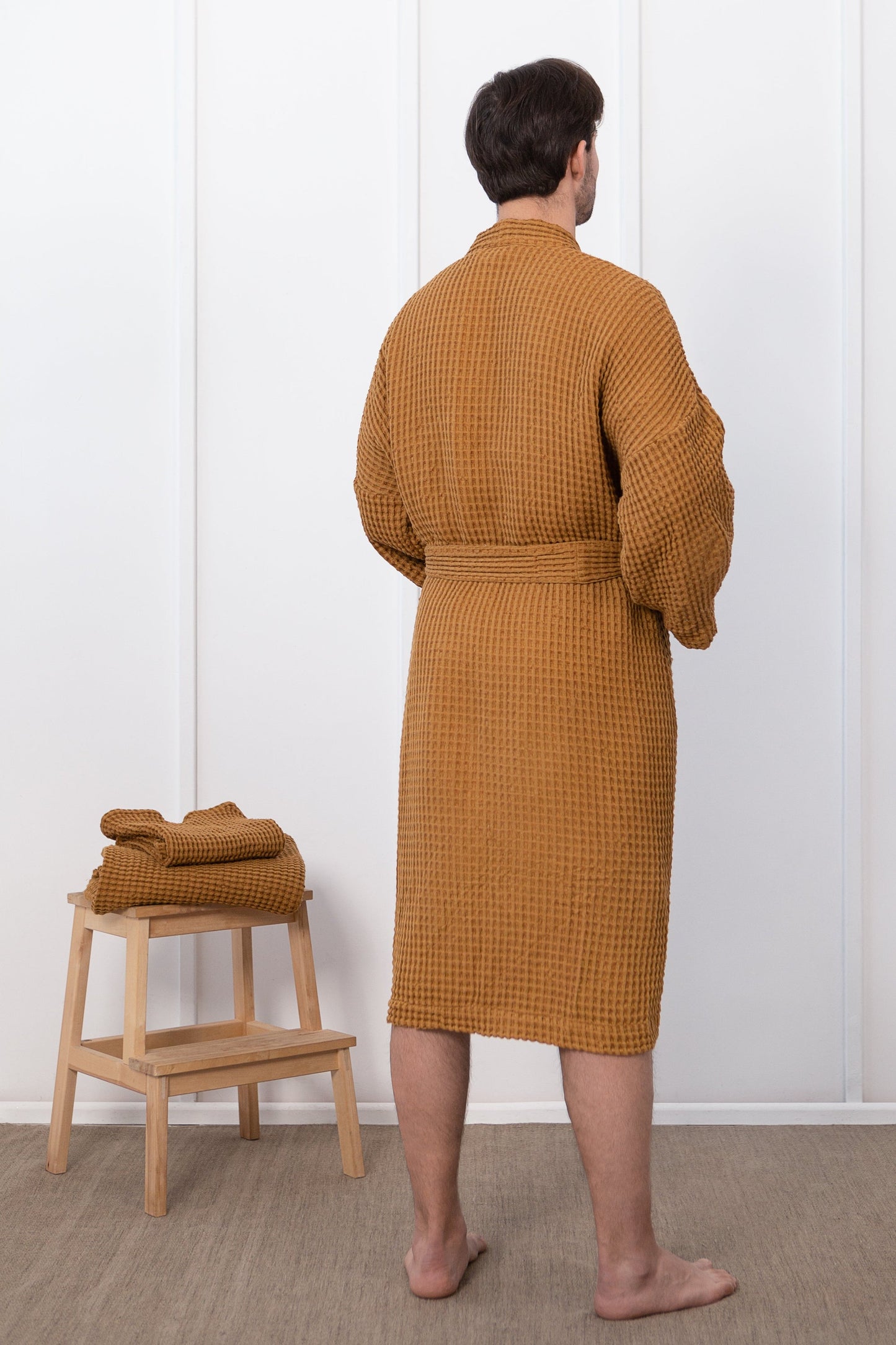 Amber linen waffle robe