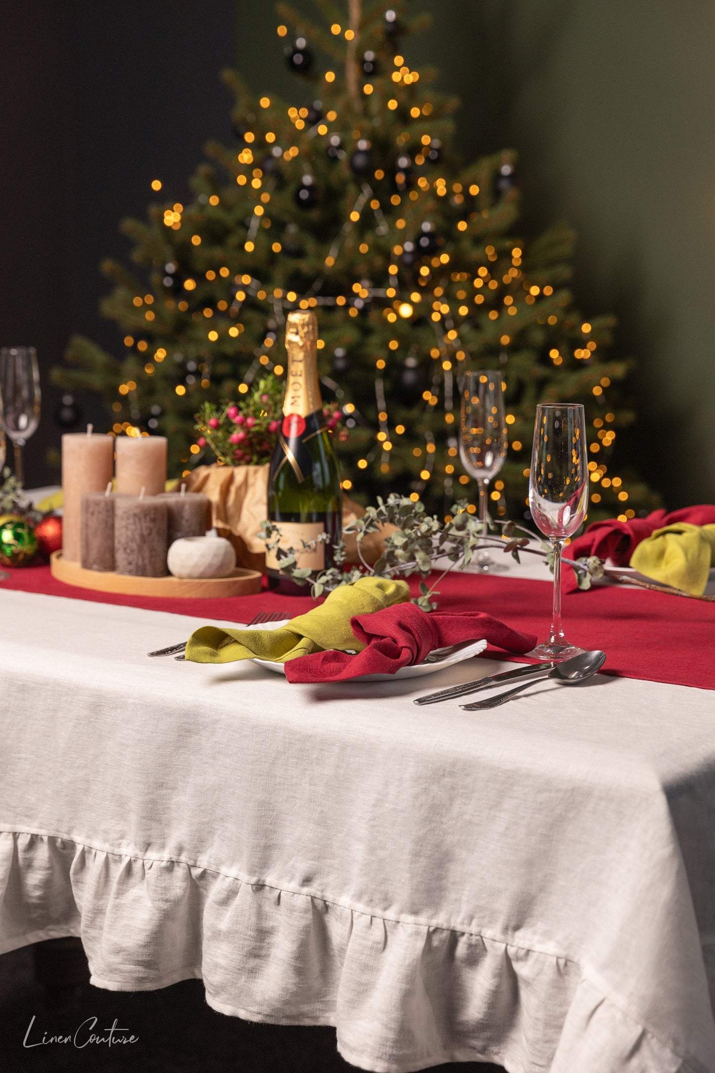 Natural Light  linen tablecloth with ruffles