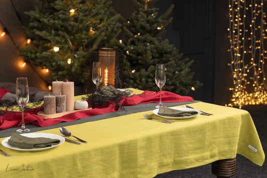 Handmade Pear Linen Christmas Tablecloth for Dining Tables