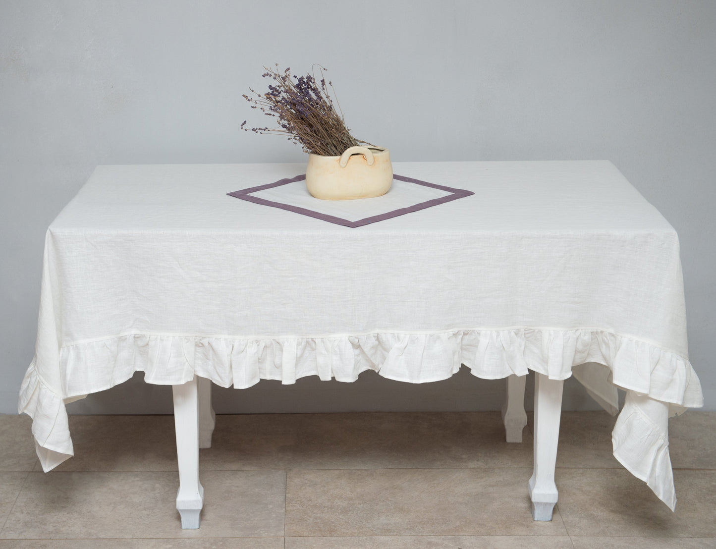 Honey  linen tablecloth with ruffles