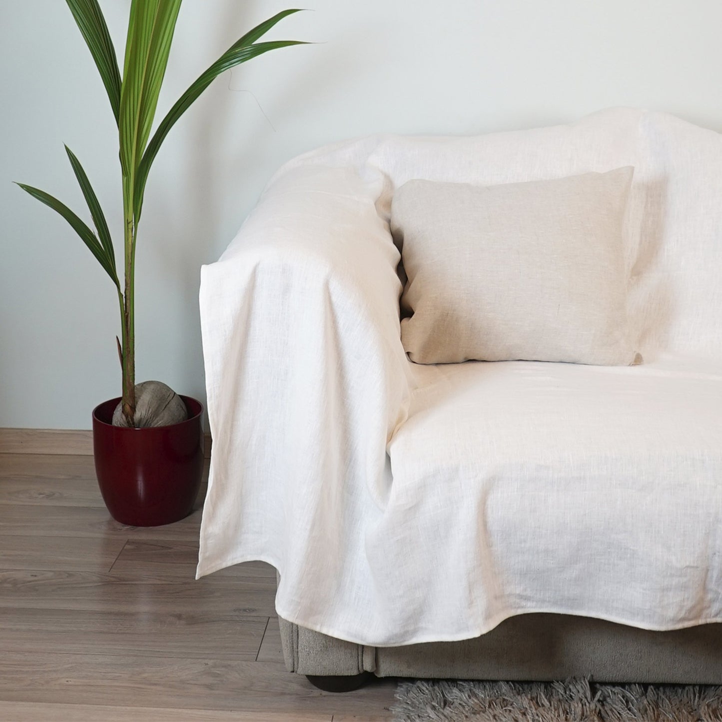 White linen couch cover