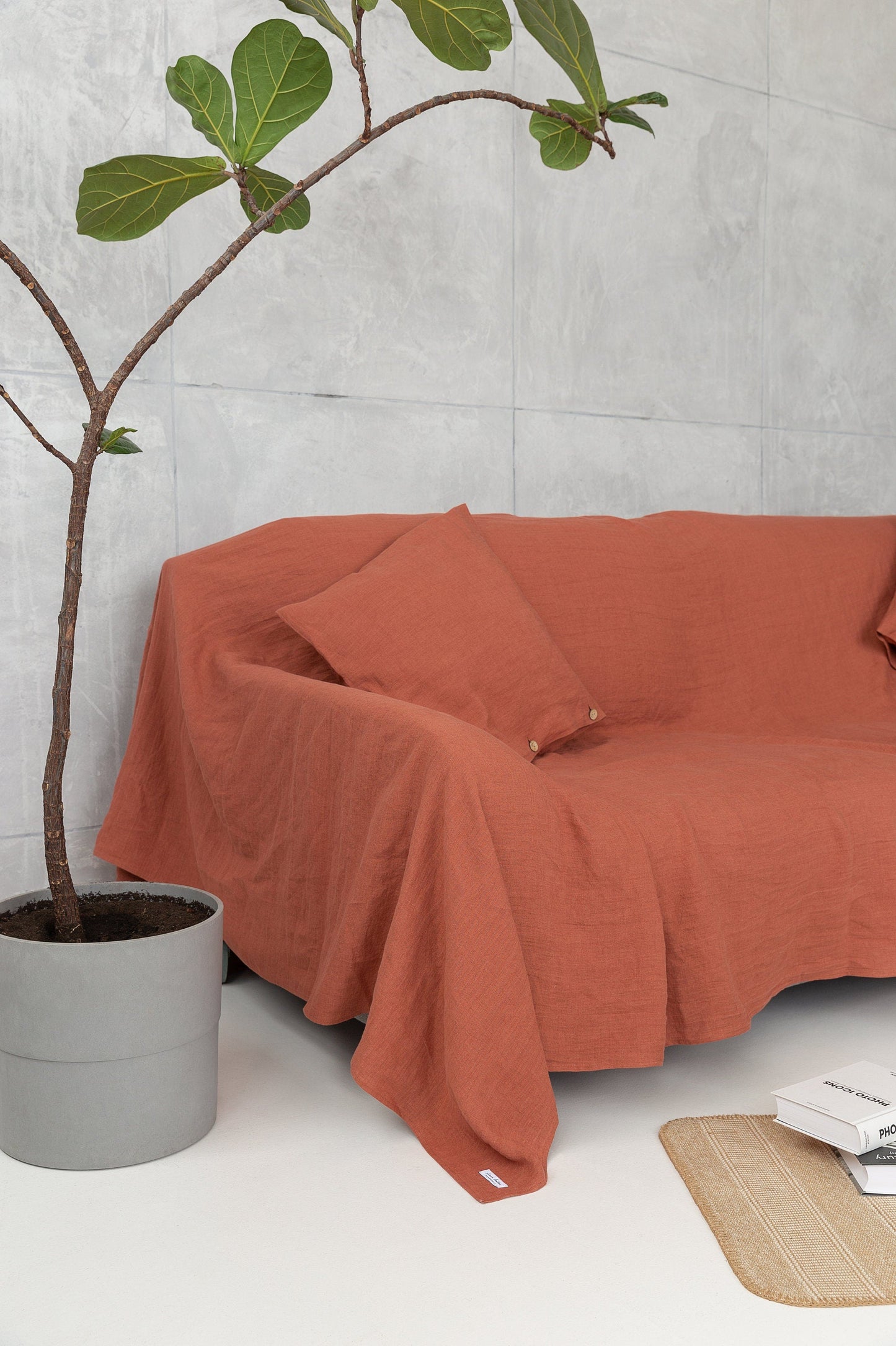 Reddish Brown linen couch cover