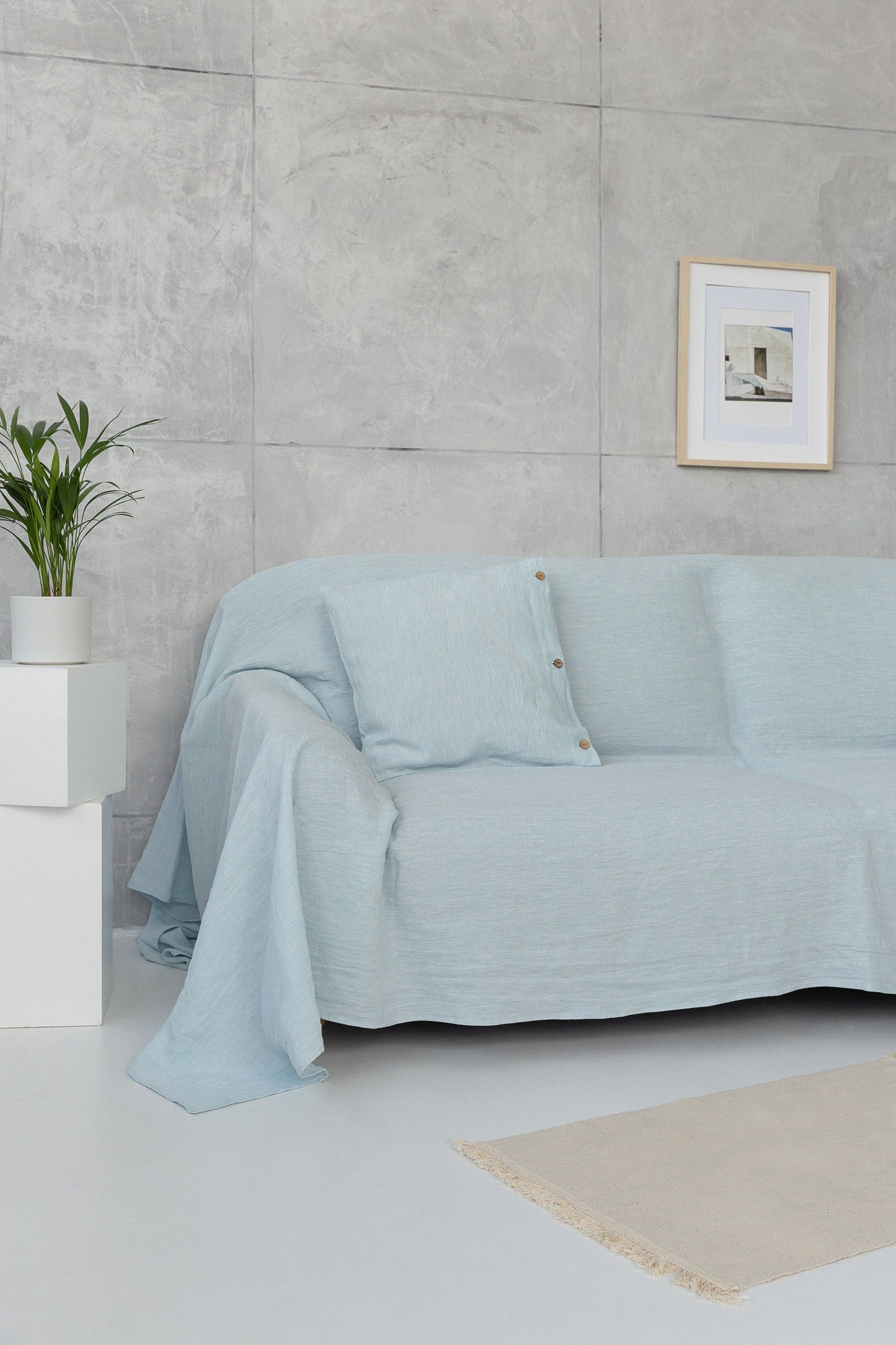 Baby Blue linen couch cover