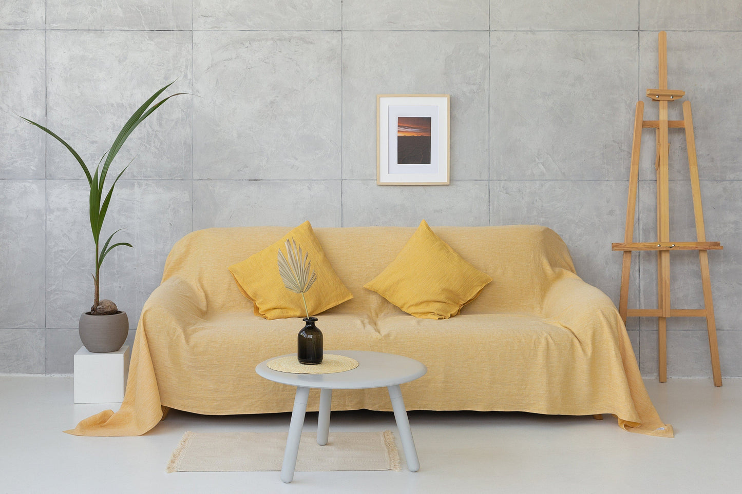 Canary Yellow linen couch cover