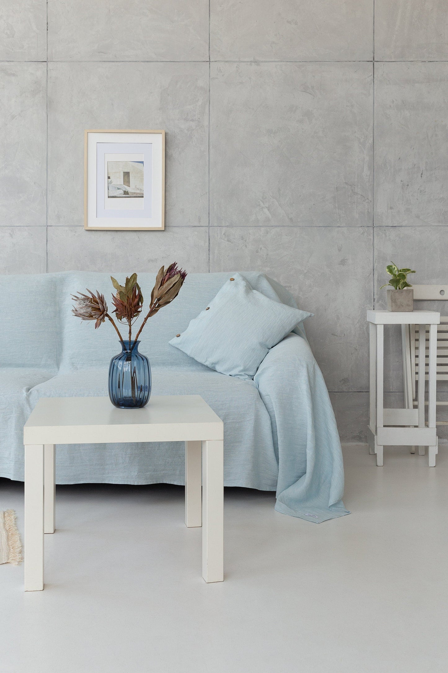 Baby Blue linen couch cover