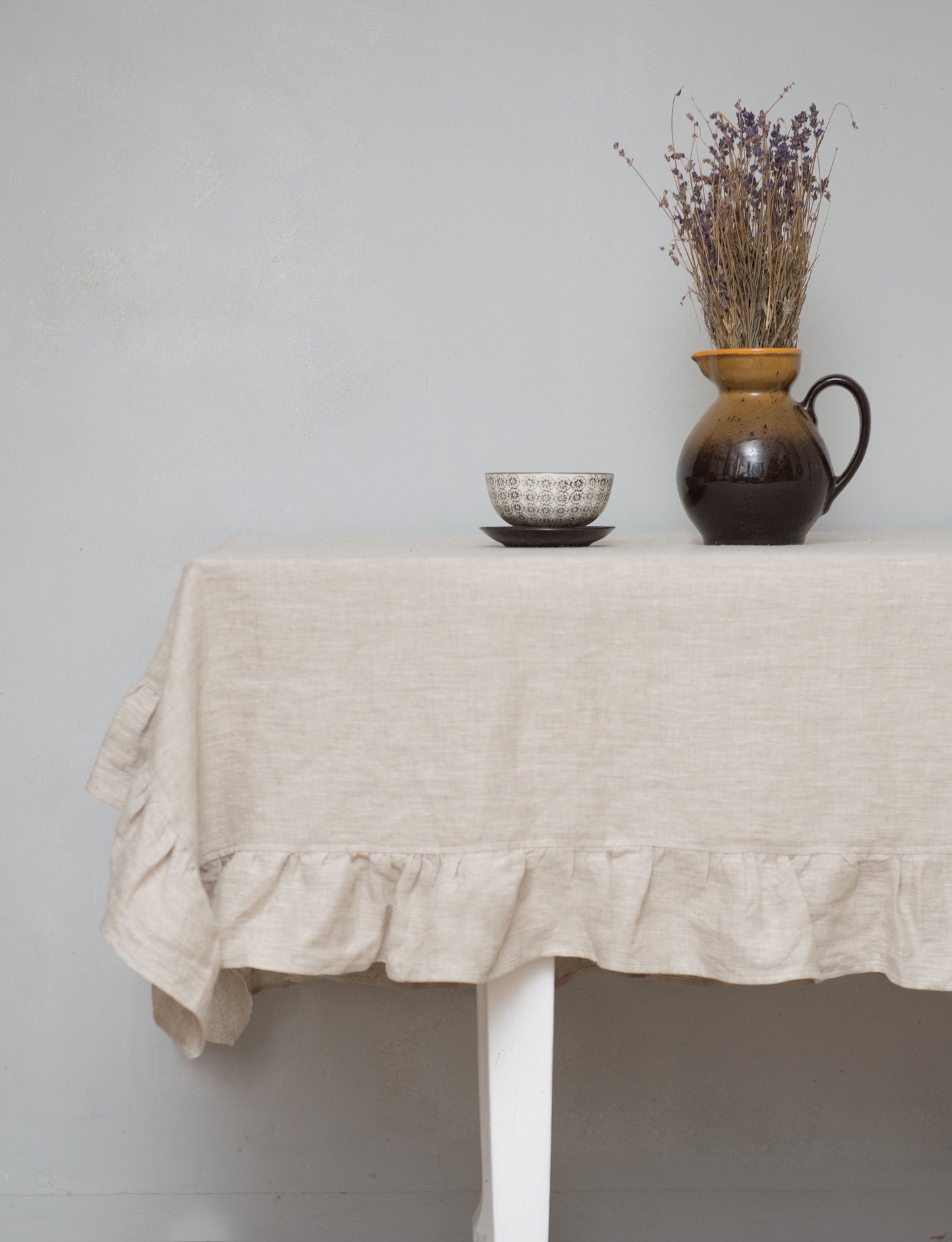 Natural Light  linen tablecloth with ruffles