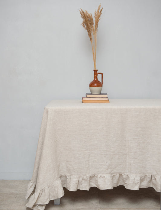 Natural Light  linen tablecloth with ruffles