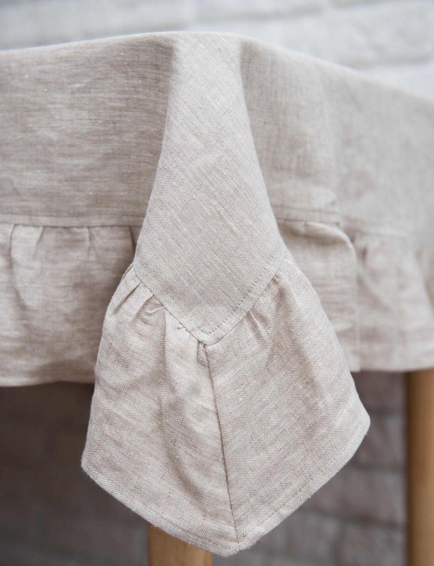 Natural Light  linen tablecloth with ruffles