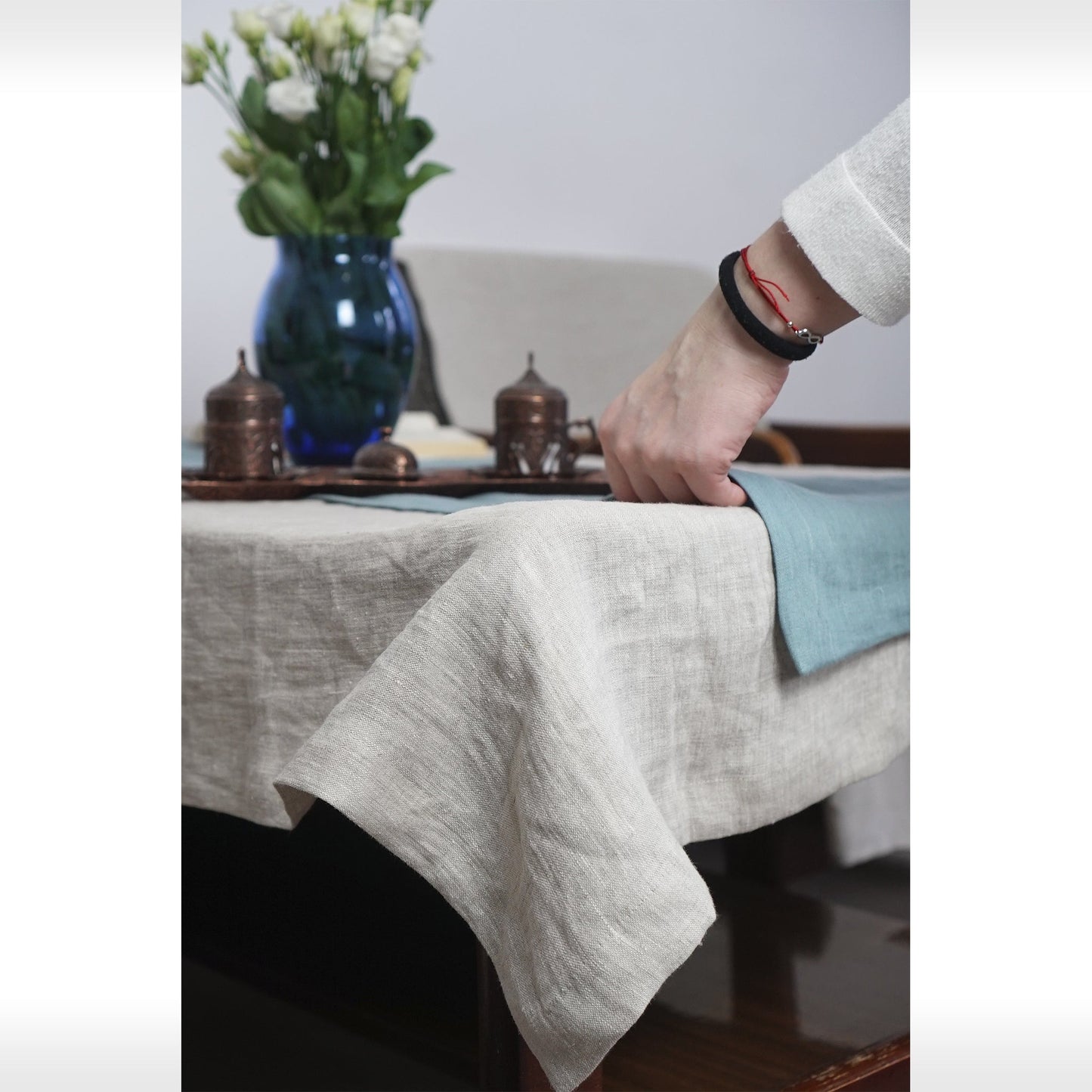 Natural light linen tablecloth