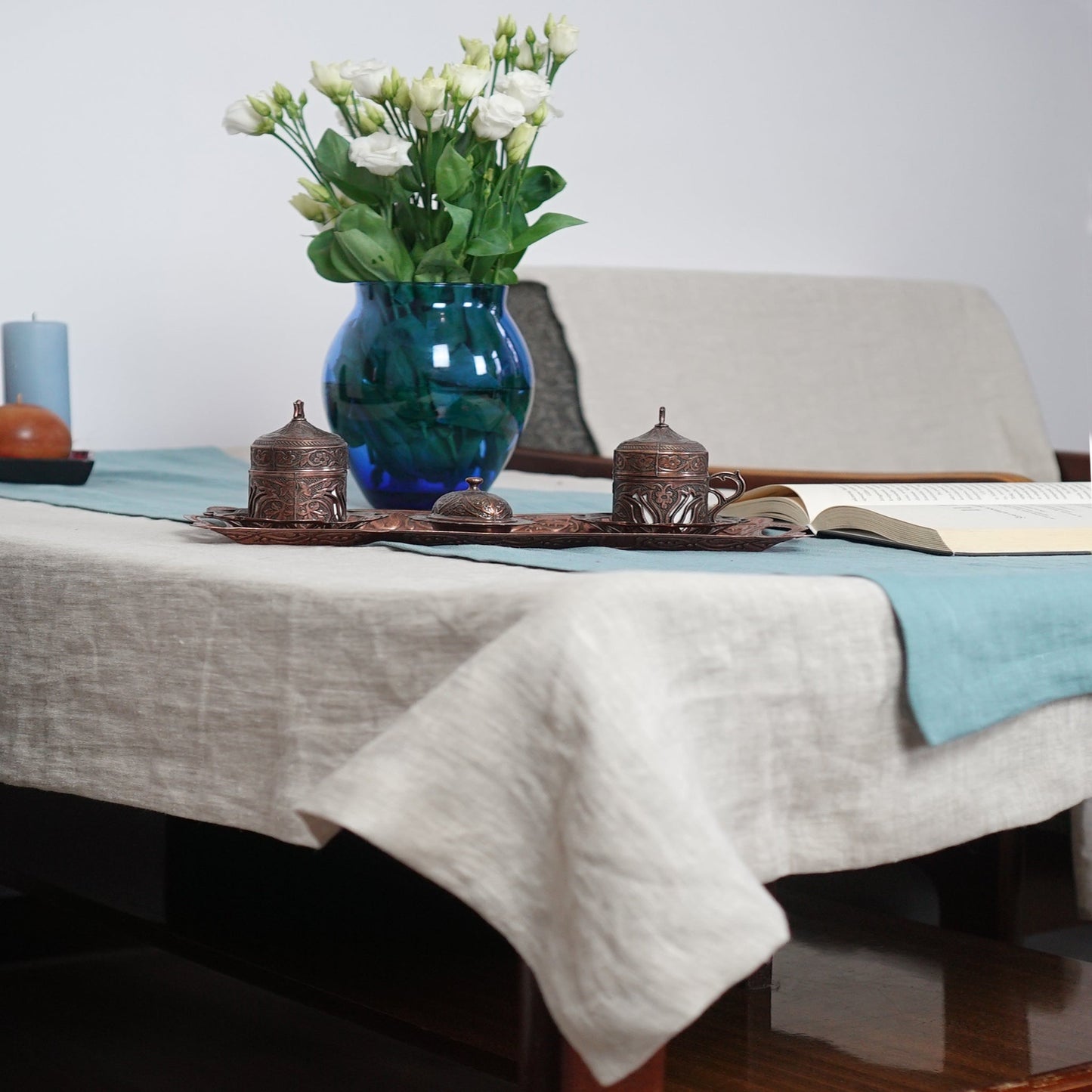 Natural light linen tablecloth